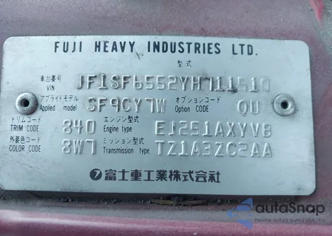 2000 Subaru Forester S из США, поврежденный, VIN JF1SF6552YH711510